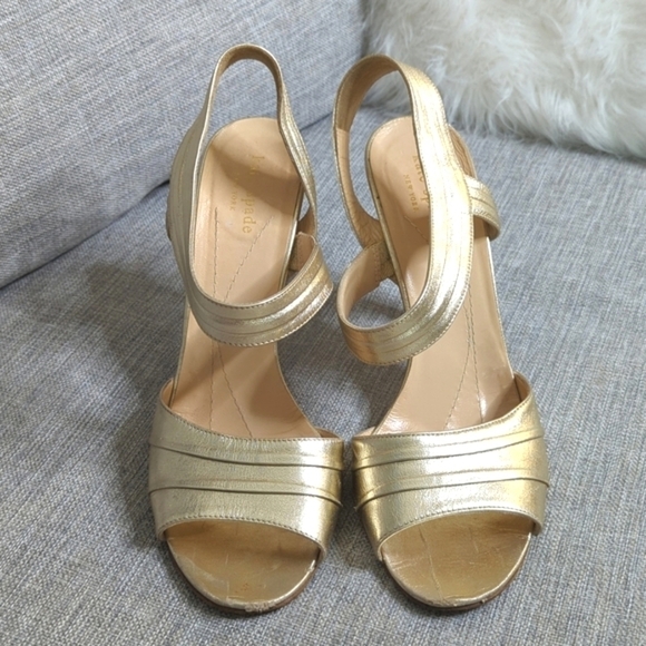 Kate Spade Soft Gold Leather Lightweight Slingback Sandals Size 8.5 - Picture 16 of 16